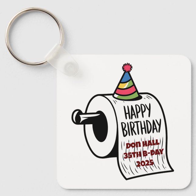 Toilet paper with hat  funny birthday key ring (Front)