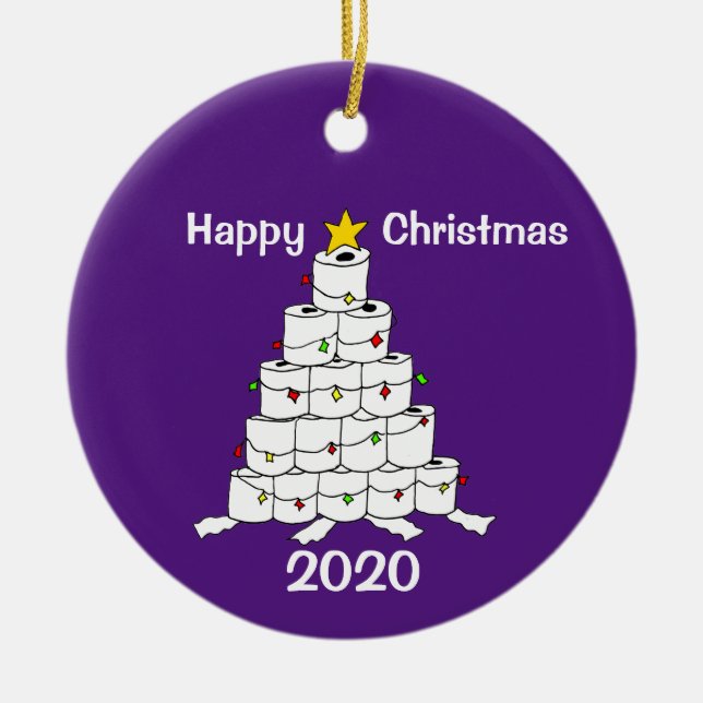 Toilet Roll 2020 Xmas Tree Ceramic Ornament (Front)