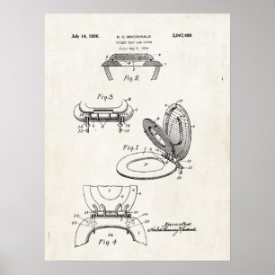 Toilet Seat and Cover 1936 Patent Print Poster