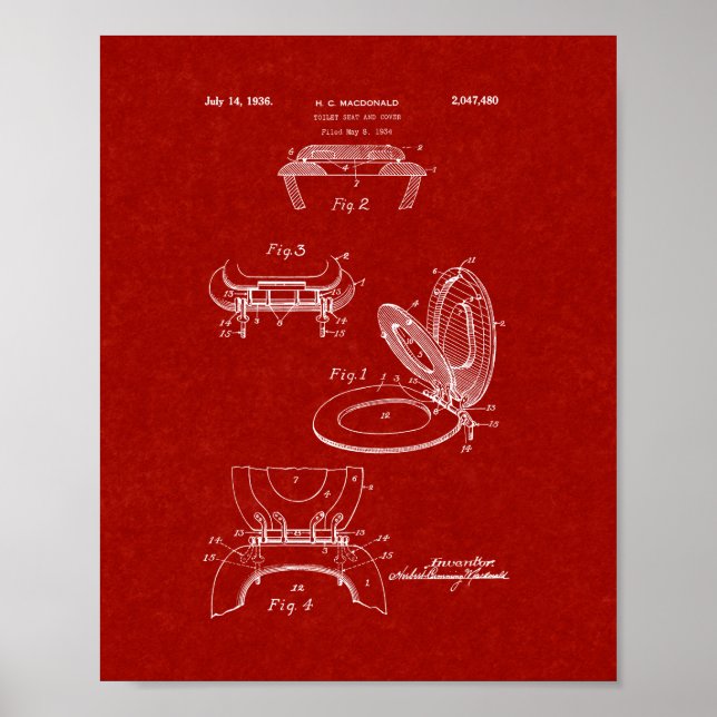 Toilet Seat And Cover Patent - Burgundy Red Poster (Front)