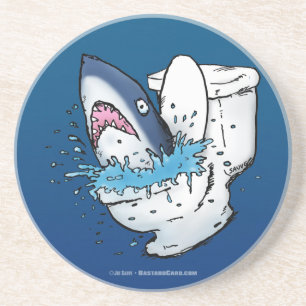 Toilet Shark Funny Blue Cartoon Coaster