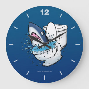 Toilet Shark Funny Blue Cartoon Large Clock