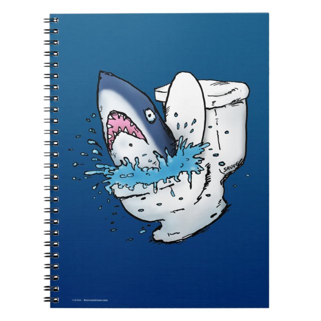 Toilet Shark Funny Blue Cartoon Notebook (Front)