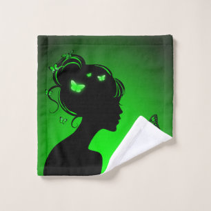 Toilet The woman butterflies green Wash Cloth