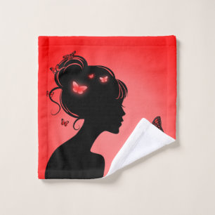Toilet The woman butterflies red Wash Cloth