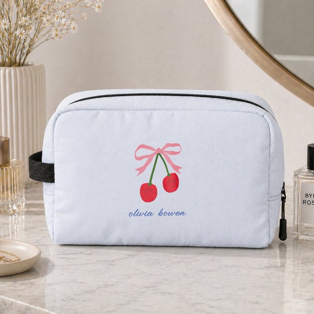 Toiletry Bags | Cherry Coquette Bow Cute (A cute design toiletry bag with coquette bow and cherries, perfect for gifting or everyday use)