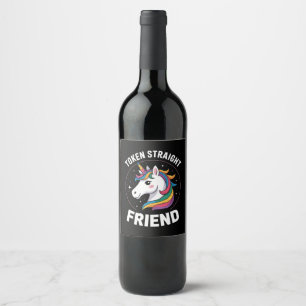Token Straight Friend Unicorn Gay LGBTQ Pride Ally Wine Label