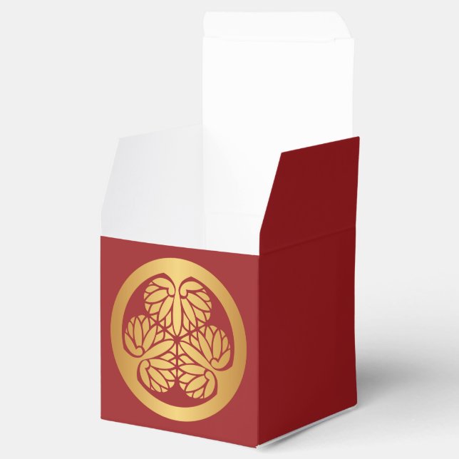 Tokugawa Aoi Mon Japanese Family Crest Gold on Red Favour Box (Opened)