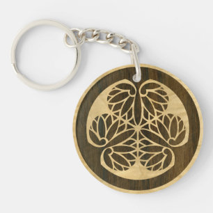 Tokugawa Aoi Mon Japanese Family Crest Wood Veneer Key Ring