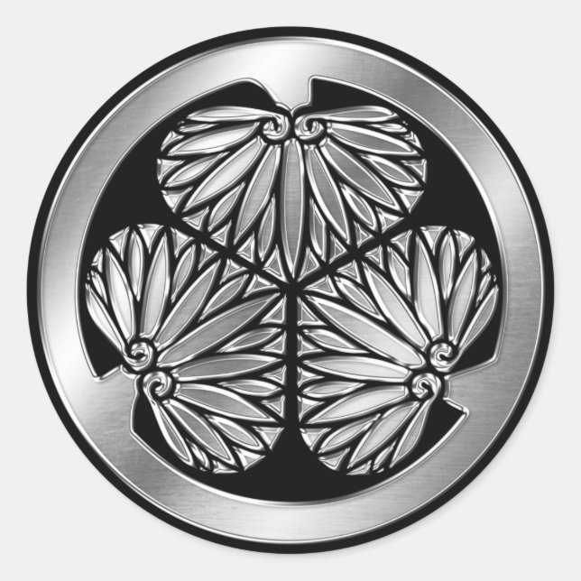 Tokugawa Clan Kamon Silver Chrome Classic Round Sticker (Front)