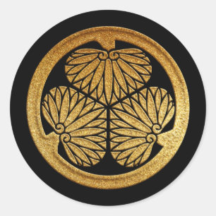 Tokugawa Kamon Mitsuba Aoi in Gold Classic Round Sticker
