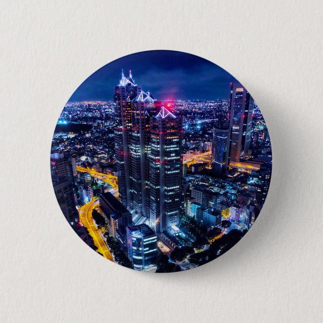 Tokyo at night 6 cm round badge (Front)