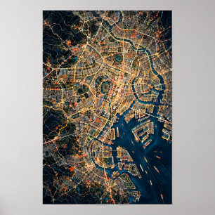 Tokyo Bay Aerial Night Cityscape Wall Art