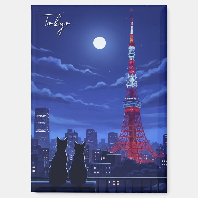 Tokyo cats at Night Magnet (Front)