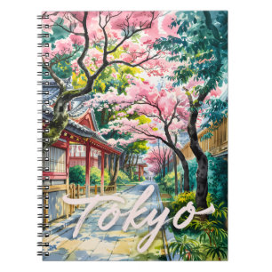 Tokyo Cherry Blossom Watercolor Traditional Japan  Notebook