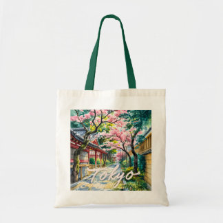 Tokyo Cherry Blossom Watercolor Traditional Japan Tote Bag