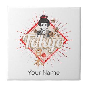 Tokyo City Japan Retro Geisha Vintage Flower Ceramic Tile