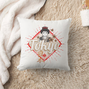 Tokyo City Japan Retro Geisha Vintage Flower Cushion