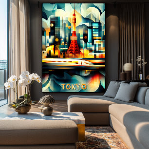 Tokyo Cubist Lights – Modern Geometric Cityscape Poster