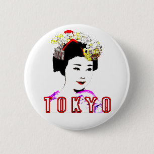 Tokyo geisha girl in traditional dress 6 cm round badge