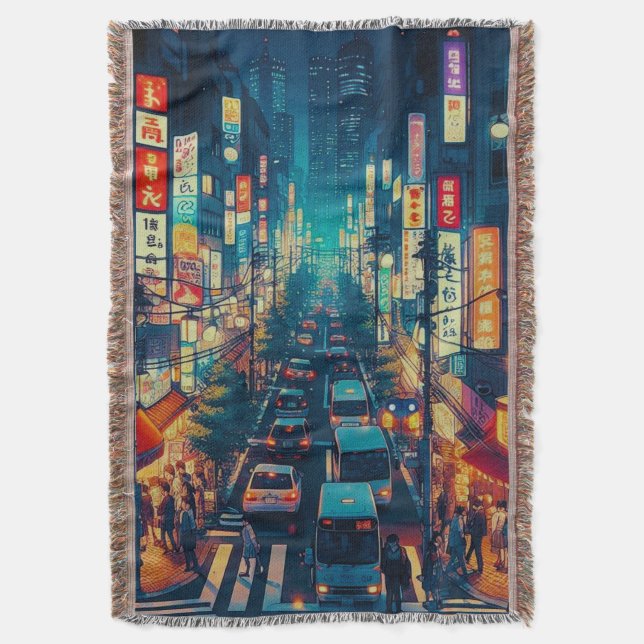 Tokyo in Motion Throw Blanket (Front Vertical)