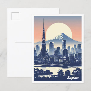 Tokyo Japan Art Vintage Illustration Travel Postcard