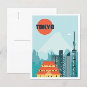 Tokyo Japan Art Vintage Travel Illustration Postcard