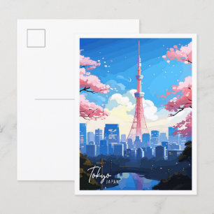 Tokyo Japan Art vintage travel illustration Postcard