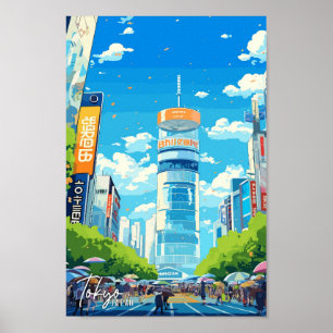 Tokyo Japan Art Vintage Travel Illustration Poster