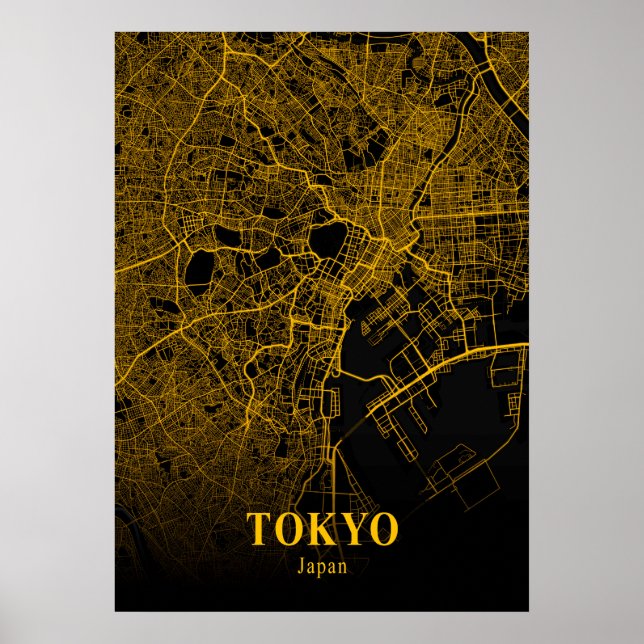 Tokyo Japan City Map Gold Asian Cities Map Poster (Front)