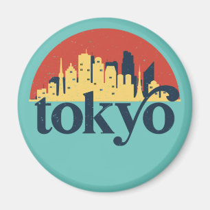 Tokyo Japan City Skyline Retro Cityscape Art Magnet