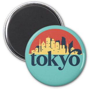 Tokyo Japan City Skyline Retro Cityscape Art Magnet