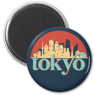 Tokyo Japan City Skyline Retro Travel Art Magnet