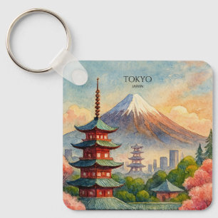 Tokyo Japan Cityscape Watercolor Souvenir Key Ring