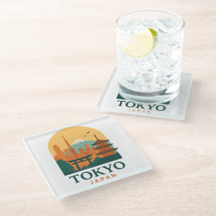Tokyo Japan Minimalist Travel Souvenir Modern Glass Coaster
