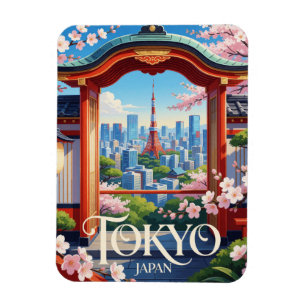 Tokyo Japan Modern Skyline Cherry Blossom Travel Magnet