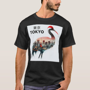 Tokyo Japan Red-Crowned Crane Double Exposure T-Shirt