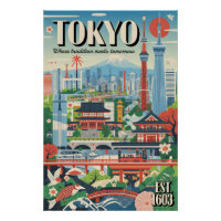 Tokyo Japan Retro Travel Poster Art