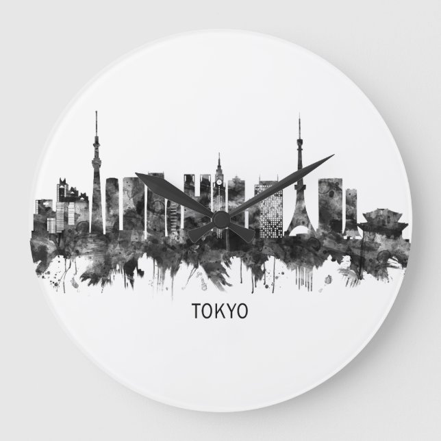 Tokyo Japan Skyline BW Large Clock (Front)