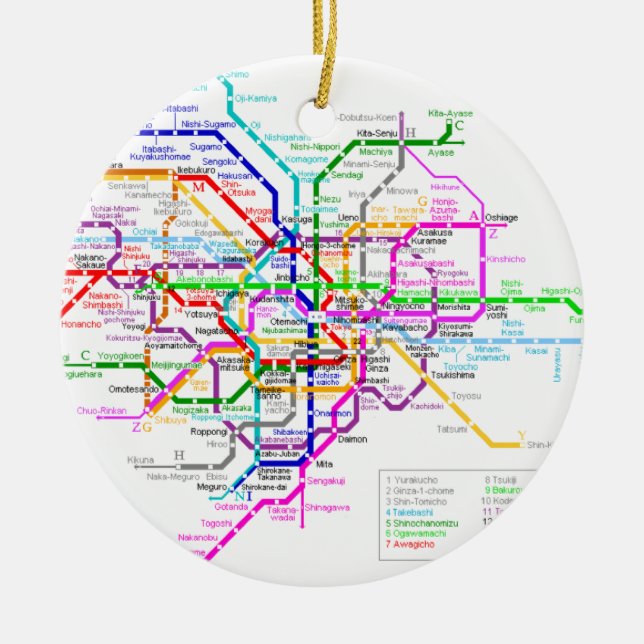 Tokyo Japan Subway Map Ceramic Ornament (Front)