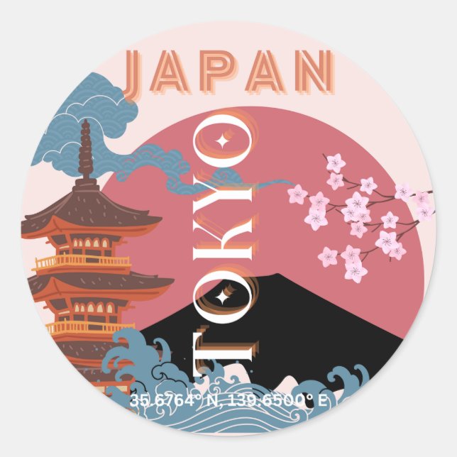 Tokyo Japan Travel Art, Retro Travel Art Classic Round Sticker (Front)