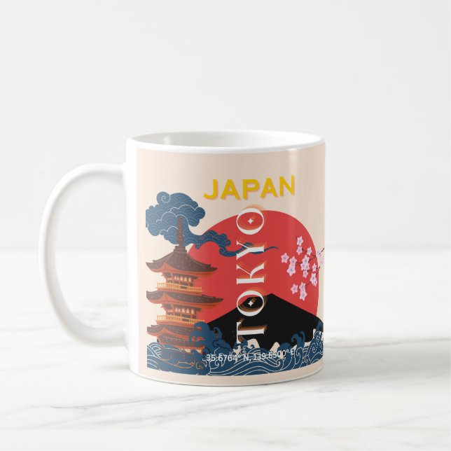 Tokyo Japan Travel Art, Retro Travel Art Coffee Mug (Left)
