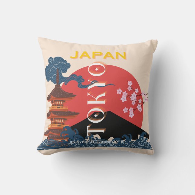 Tokyo Japan Travel Art, Retro Travel Art Cushion (Front)