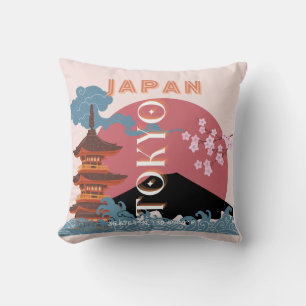 Tokyo Japan Travel Art, Retro Travel Art Cushion