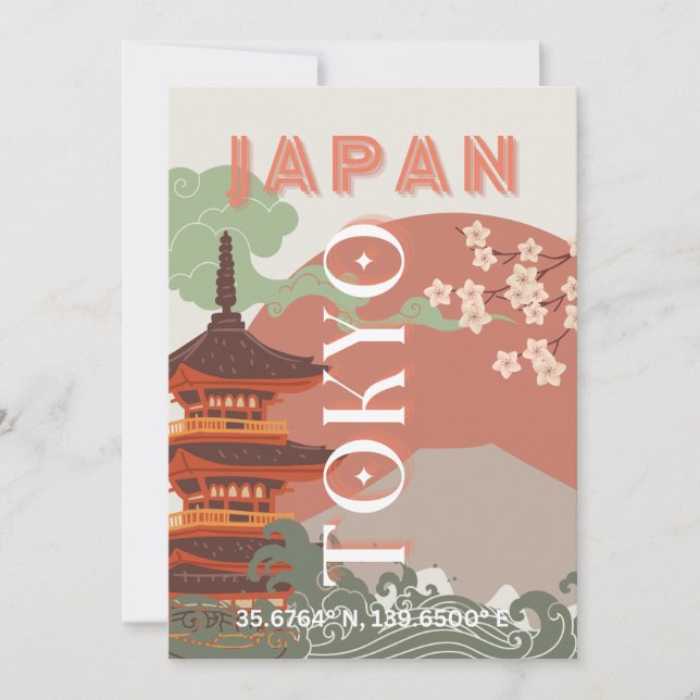 Tokyo Japan Travel Art, Retro Travel Art Holiday Card (Front)