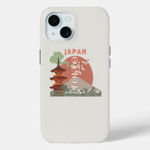 Tokyo Japan Travel Art, Retro Travel Art iPhone 15 Case