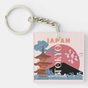 Tokyo Japan Travel Art, Retro Travel Art Key Ring