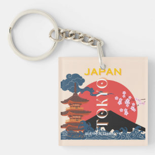 Tokyo Japan Travel Art, Retro Travel Art Key Ring