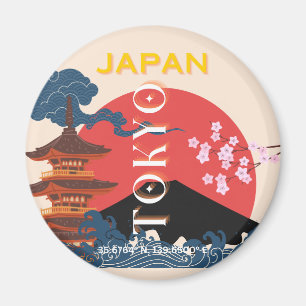 Tokyo Japan Travel Art, Retro Travel Art Magnet