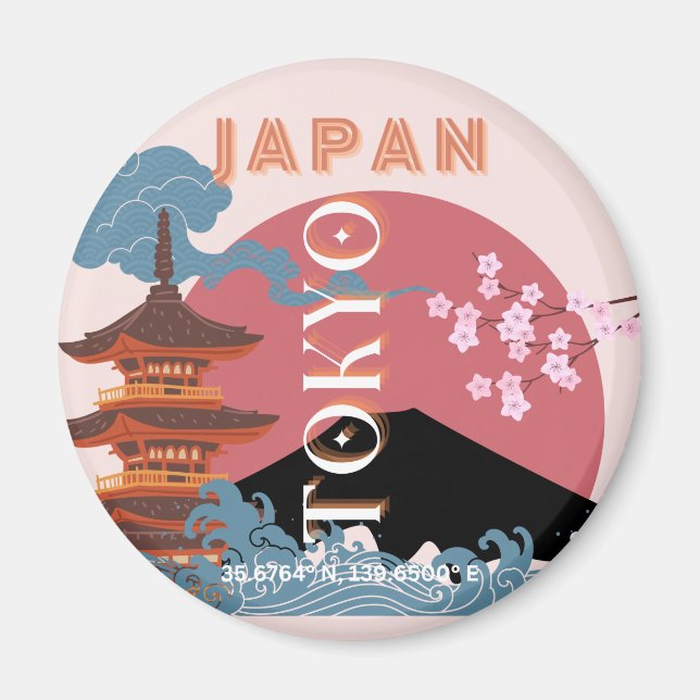 Tokyo Japan Travel Art, Retro Travel Art Magnet (Front)